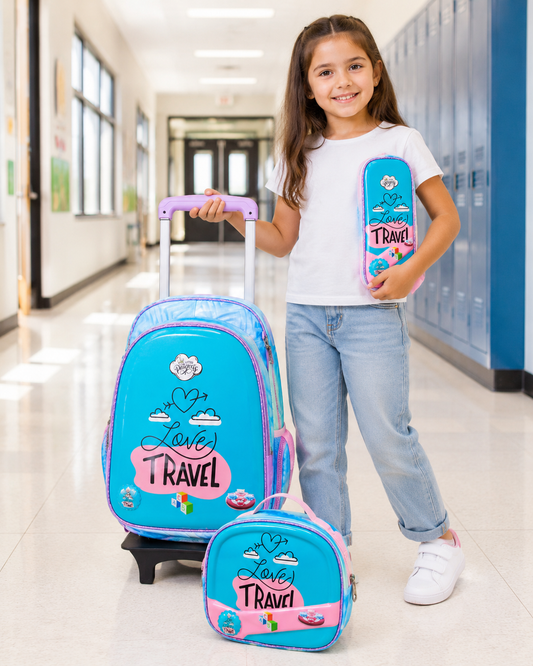 Pack Scolaire 3 Pièces Premium – Cartable à Roulettes Trolley 3D