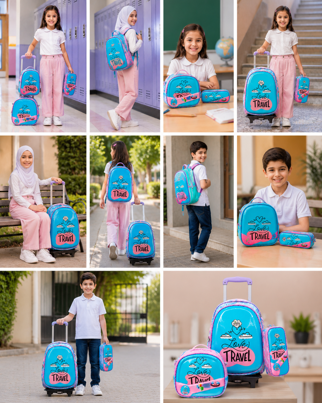 Pack Scolaire 3 Pièces Premium – Cartable à Roulettes Trolley 3D