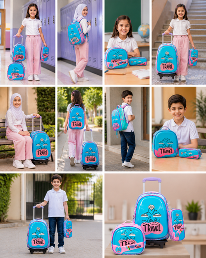 Pack Scolaire 3 Pièces Premium – Cartable à Roulettes Trolley 3D
