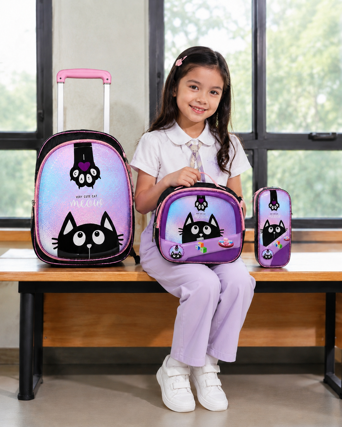 Pack Scolaire 3 Pièces Premium – Cartable à Roulettes Trolley 3D